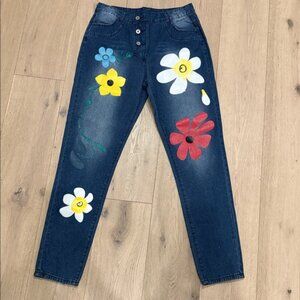 Floral Women's Jeans with 3 Button Fly - 70s style